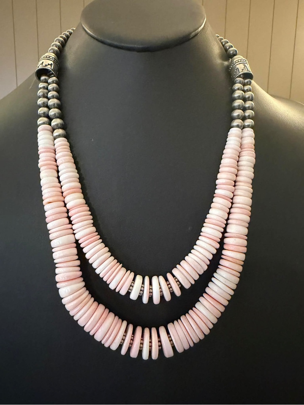 Sterling silver pink conch multi strand necklace 24 in